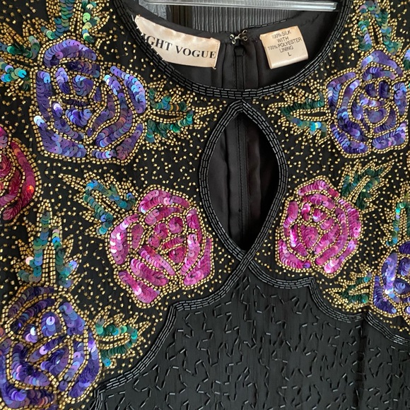 Vintage Night Vogue Evening Dress Sequin/Beading Black 100% Silk Sheath-Size L - Picture 3 of 10